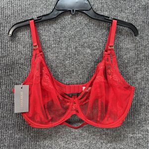 Adina Reay Mari Bra Size 36I Red Lace Mesh Floral Underwire Crossover Detail NEW